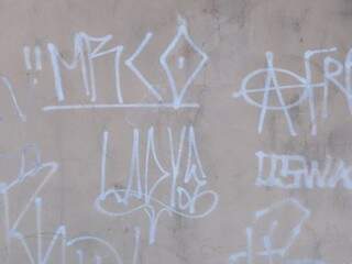 Símbolos pichados em muro de avenida da capital. (Foto: Kisie Ainoã)