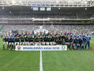 Elenco e comissão técnica campeões (Foto: Cesar Greco/Ag Palmeiras/Divulgação)