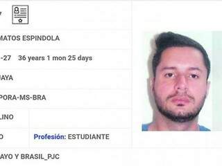 Ficha criminal de Sérgio Quintiliano com nome falso em território paraguaio (Foto: Arquivo)
