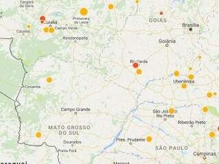 Mapa do Observatório Sismológio da UnB com registros dos últimos eventos registrados no Brasil (Foto: Reprodução)