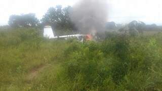 O avião pegou fogo após a queda (Foto: Divulgação)