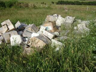 Embalagens ficavam jogadas em meio à vegetação da propriedade rural. (Foto: Divulgação)
