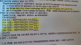 Ofício enviado às escolas mostra mudança no calendário escolar da Rede Municipal (Foto: Divulgação)