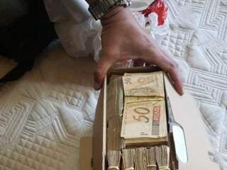 Notas de R$ 50 armazenadas em caixa (Foto: PF/Divulgação)
