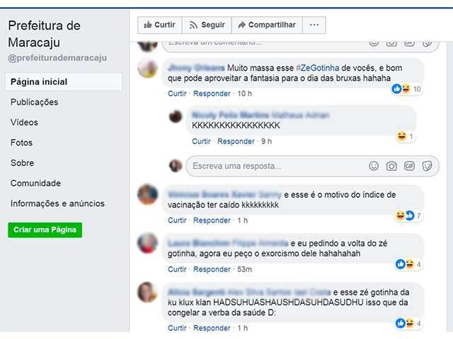 Comentários de quem tirou tempo para comentar nas redes sociais. 