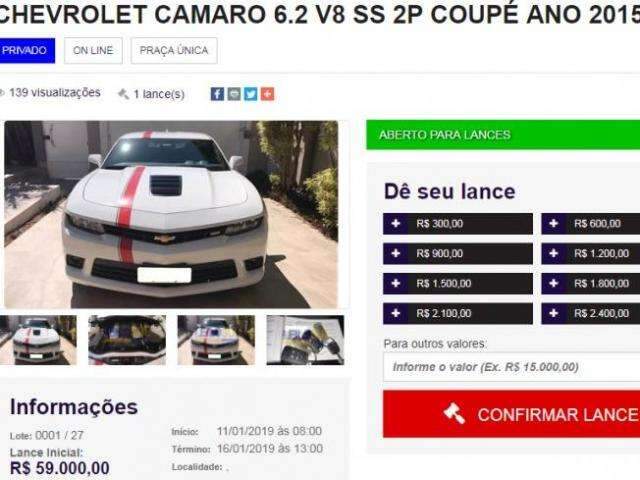 Acusado de golpe, site tira &quot;br&quot; e tem Camaro com lance inicial de R$ 59 mil