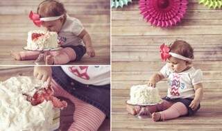 Para imagens fofíssimas, novidade é dar bolo confeitado para bebê destruir