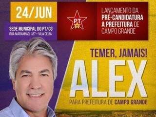 Convite do evento que vai oficializar o vereador Marcos Alex como pré-candidato do PT nas eleições deste ano, na Capital. 