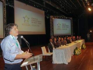 Pedro Caravina, presidente da Assomasul em sua fala no evento. (Foto: Divulgação) 
