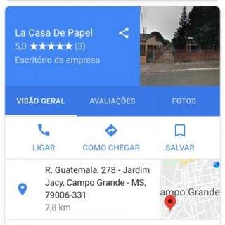 Como aparecia até ontem no mapa do Google o endereço em Campo Grande.
