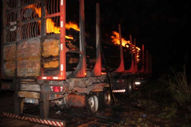 Super aquecimento de freios de bitrem causa inc&ecirc;ndio de  40 mil kg de eucalipto