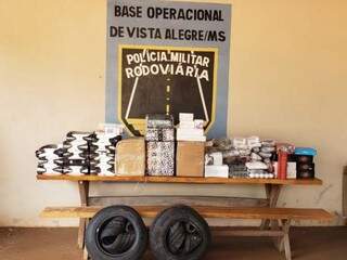 De pneus a cigarros, carro abarrotado de contrabando &eacute; apreendido na MS-164