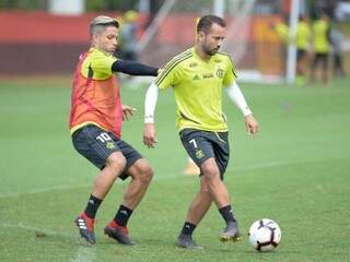 Diego e Everton Ribeiro durante treino do Flamengo (Foto: Divulgação)