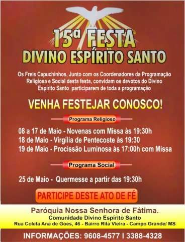 Com prociss&atilde;o e quermesse, igreja Divino Esp&iacute;rito Santo comemora Pentecostes