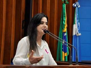 Deputada Mara Caseiro no primeiro dia de sessão após o resultado da eleição (Foto: Luciana Nassar/ALMS)