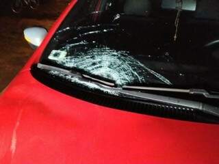 Parte dianteira do carro ficou danificada ao atingir homem em rodovia (Foto: Adilson Domingos)