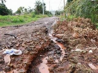 Cratera na rua Salomão Abdala desanima moradores no Jardim Campo Alto (Foto: Henrique Kawaminami)