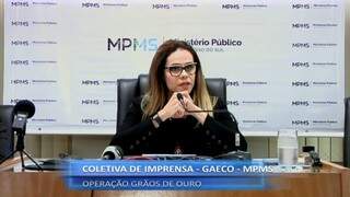 Promotora Cristiane Mourão, do Gaeco, durante coletiva nesta tarde. (Foto: reprodução vídeo)
