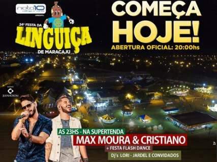 Max Moura e Cristiano são atração no 1º dia da Festa da Linguiça de Maracaju  