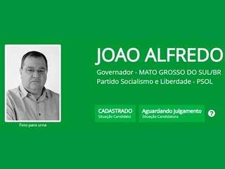 João Alfredo (Psol) na foto que estará disponível na urna (Foto: TRE-MS/Divulgação)