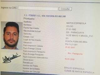 Identidade falsa usada por brasileiro em território paraguaio; Sérgio é procurado na linha internacional (Foto: Reprodução)