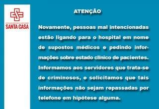 Santa Casa emitiu alerta para os funcionários não repassarem informações de pacientes (Foto: Reprodução/Facebook)