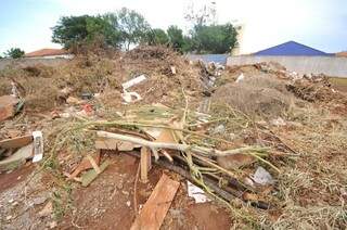 O montante de lixo fica acumulado atrás de uma escola e um ceinf, além de estar perto de uma obra de um posto de saúde (Foto: Alcides Neto)