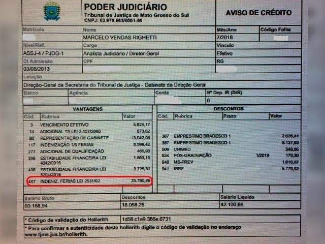 Contracheque de at&eacute; R$ 89 mil evidencia pagamento ilegal pelo TJMS