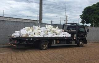 Caminhão da PF com fardos de drogas incinerados em Naviraí (Foto: Divulgação)