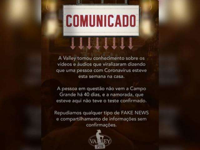 Boate se manifesta ap&oacute;s onda de boatos sobre coronav&iacute;rus em MS