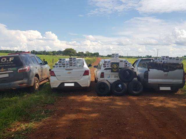 Dupla tenta fugir por mata, mas &eacute; presa com pneus e cigarros contrabandeados