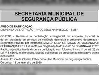 Dispensa de licitação foi publicada no Diário Oficial de ontem (Foto: Reprodução