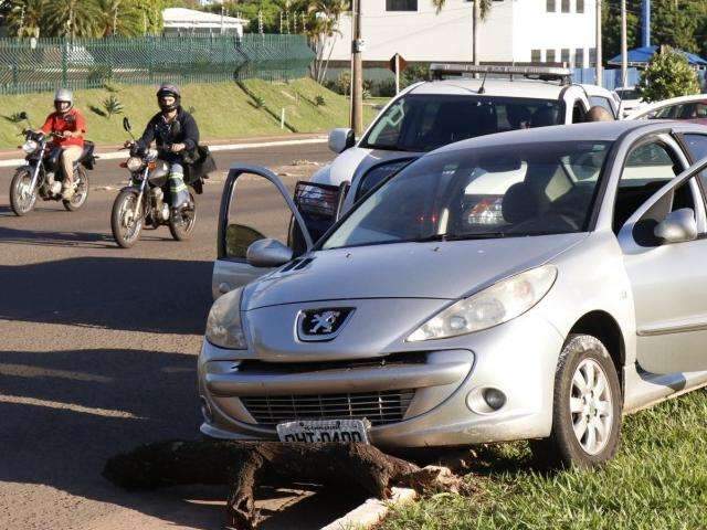 Gar&ccedil;om b&ecirc;bado dorme no carro &ldquo;estacionado&rdquo; em canteiro de avenida