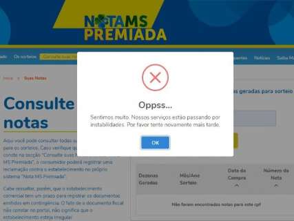 Instabilidade no site da Nota Premiada impede consulta de dezenas