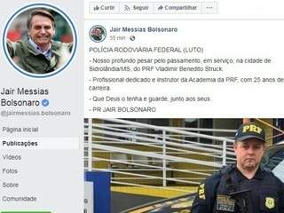 Bolsonaro publica nota de pesar pela morte de PRF atropelado em MS