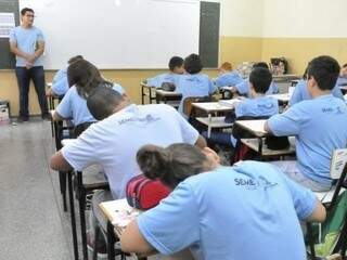 Alunos durante aula em uma das escolas da Capital. (Foto: Divulgação) 