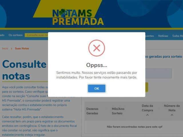 Sobrecarga &eacute; respons&aacute;vel por instabilidade no site da Nota Premiada