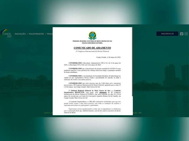 TRE adia congresso internacional que j&aacute; tinha 2,6 mil inscritos