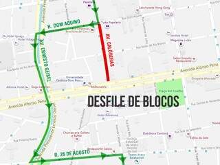 Interdição na Avenida Calógeras entre a Dom Aquino e Av. Afonso Pena para o desfile de blocos.
