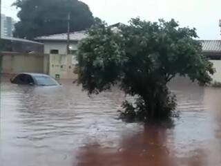 Carro ficou debaixo d&#039;água no Bairro Coronel Antonino (Foto: Direto das Ruas)