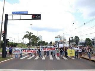 Quando o sinal fechava, manifestantes levantavam faixas e cartazes. (Foto: Paulo Francis)