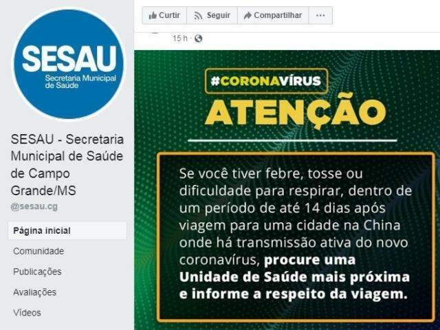 Sesau alerta para sintomas de coronav&iacute;rus e recomenda ida a postos