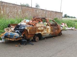 Carro foi abandonado após pegar fogo. (Foto: Marcos Maluf)