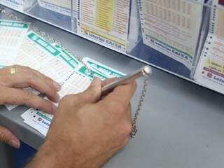 Apostador marcando os números da sorte em lotérica da Capital. (Foto: Paulo Francis) 
