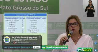 Secretária-adjunta de Saúde do Estado, Christine Gonçalves Maymone, na transmissão ao vivo desta tarde (Foto: Reprodução)