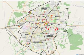 Prefeitura disponibiliza no mapa localização geográfica de onde moram as pessoas confirmadas e com a suspeita de ter o coronavírus em Campo Grande (Foto: Sigran/Reprodução)