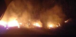 Chamas altas provocaram calor e densa fumaça na regiçao. (Foto:Maria Eduarda Echeverria e Arthur Echeverria)