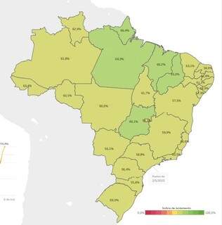 Mapa mostra índice de isolamento social em todo o País (Foto/Divulgação)