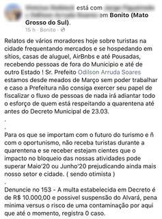 Post nas redes sociais rendeu comentários e denúncia de outros moradores de Bonito (Foto/Divulgação)