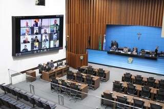 Plenário da Assembleia Legislativa, durante sessão em videoconferência (Foto: Luciana Nassar - ALMS)